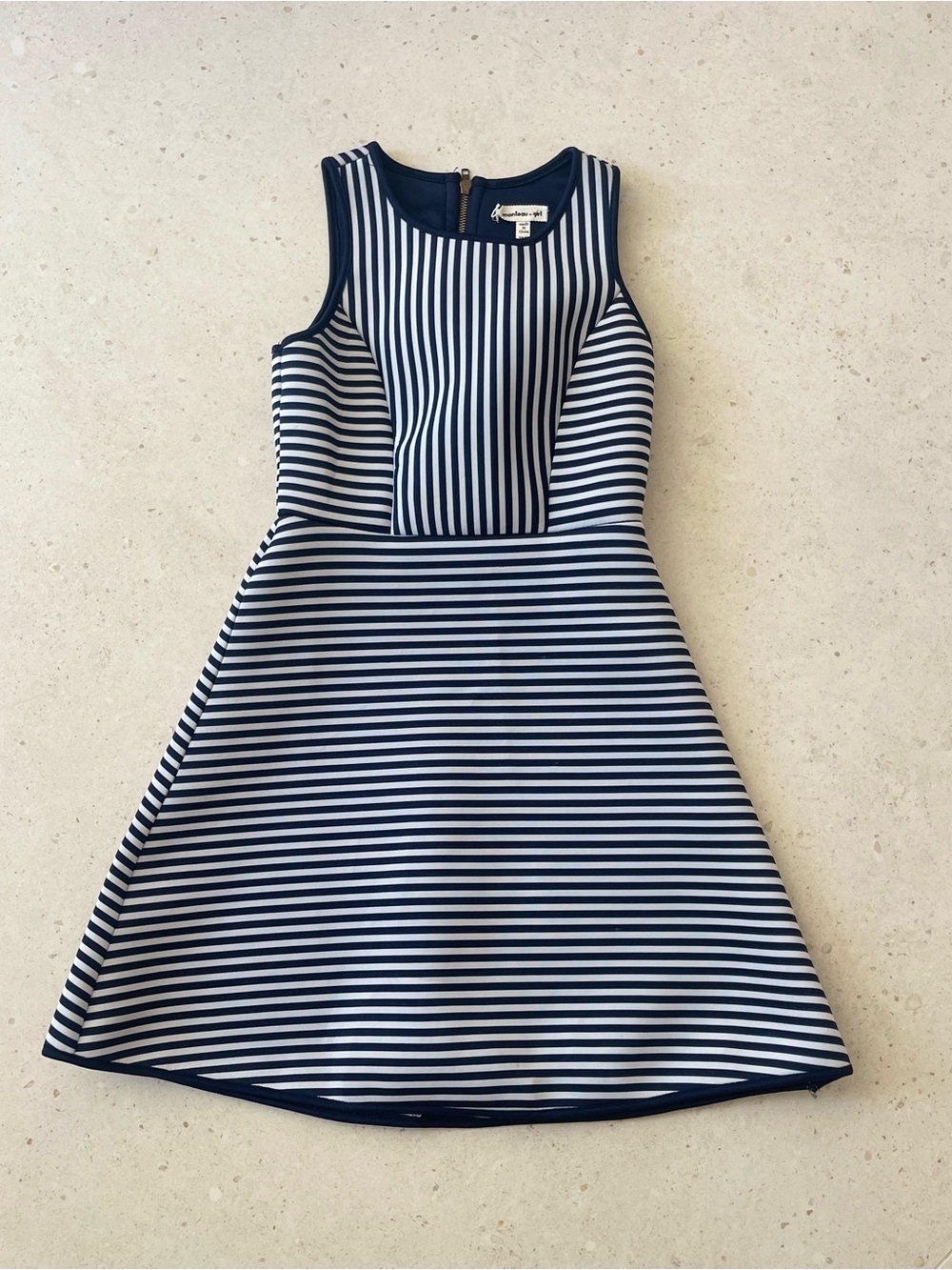 Monteau Girl - Navy and White Striped Fit-and-Flare Dress